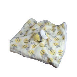 Dream Gro Bee-Themed Baby Lovey Blanket Plush 13"x13" Ultra-Soft White & Yellow